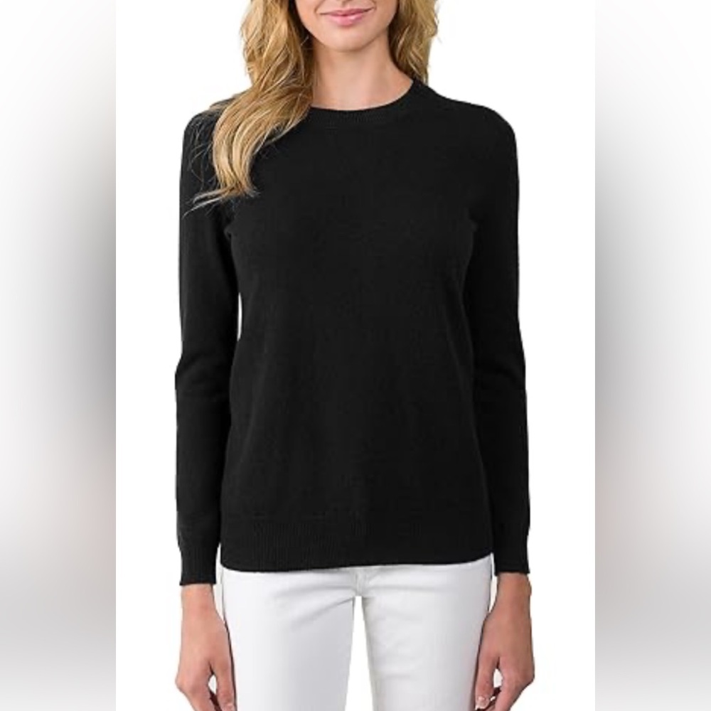 Lands' End - 100% Cashmere Women's Black Crew Neck Sweater With Bow Detail